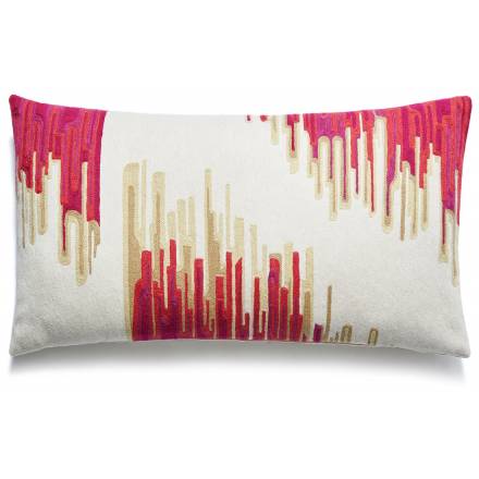 Judy Ross Textiles Hand-Embroidered Chain Stitch Ikat Throw Pillow cream/orchid/fuchsia/cerise/blonde